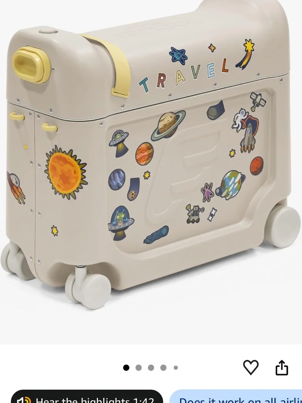 Stokke Jetkids bed box Ride-On Luggage for Kids — Sand with Yellow Handle